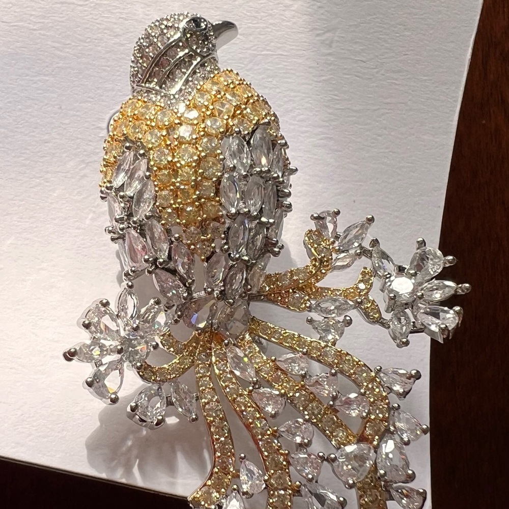 Elegant Gold and Silver Bird Brooch
